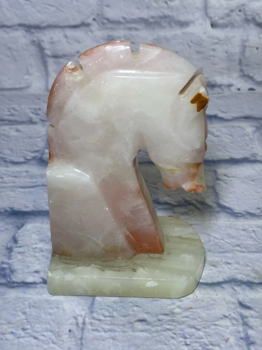 Vintage Hand-Carved Onyx Stone Trojan Horse Head Bookends MCM Art Deco